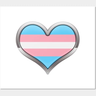 Large Transgender Pride Flag Colored Heart with Chrome Frame. Posters and Art